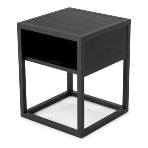 Čierny nočný stolík s doskou z dubového dreva s poličkami Diva – Spinder Design