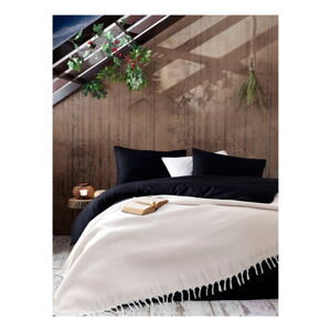 Svetlobéžový bavlnený pléd na posteľ Galina Beige White, 220 × 240 cm