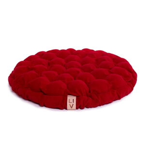 Tmavočervený sedací vankúšik s masážnymi loptičkami Linda Vrňáková Bloom, Ø 65 cm