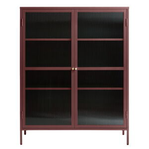 Červená kovová vitrína Unique Furniture Bronco, výška 140 cm