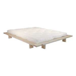 Dvojlôžková posteľ z borovicového dreva s matracom Karup Design Japan Comfort Mat Raw/Natural, 140 × 200 cm