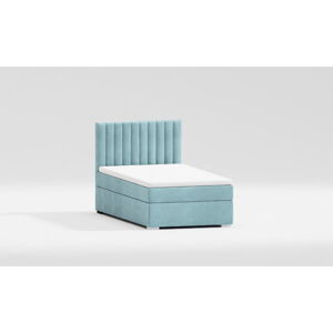Svetlomodrá čalúnená jednolôžková posteľ s úložným priestorom s roštom 100x200 cm Bunny – Ropez