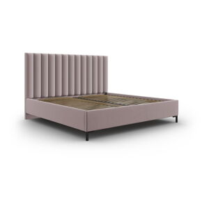 Svetloružová čalúnená dvojlôžková posteľ s úložným priestorom s roštom 140x200 cm Casey – Mazzini Beds