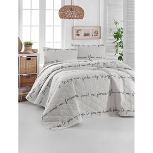 Biela prikrývka cez posteľ s 2 obliečkami na vankúš z ranforce bavlny Mijolnir Print, 225 x 240 cm