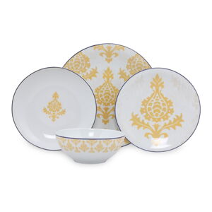 24-dielna súprava bielo-žltého porcelánového riadu Kütahya Porselen Ornaments