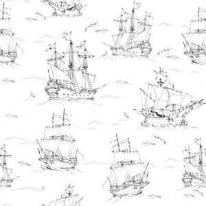 Detská tapeta Dekornik Black&White Ships, 100 x 280 cm
