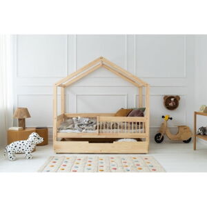 Domčeková/s výsuvným lôžkom detská posteľ z borovicového dreva s úložným priestorom 90x190 cm v prírodnej farbe Mila RMW – Adeko
