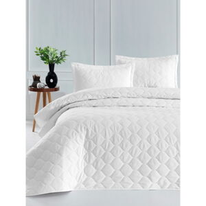 Biely pléd cez posteľ s 2 obliečkami na vankúš z ranforce bavlny EnLora Home Fresh, 225 x 240 cm