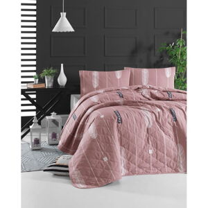 Ružová prikrývka cez posteľ s obliečkou na vankúš z ranforce bavlny Mijolnir Modena, 180 x 225 cm