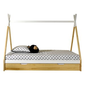 Biela/v prírodnej farbe domčeková detská posteľ z borovicového dreva s úložným priestorom 90x200 cm TIPI – Vipack