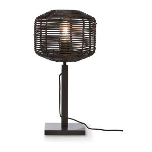 Čierna stolná lampa s ratanovým tienidlom (výška 40 cm) Tanami – Good&Mojo