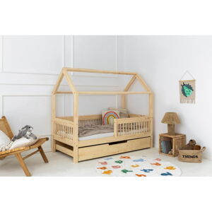 Domčeková/s výsuvným lôžkom detská posteľ z borovicového dreva s úložným priestorom 140x200 cm v prírodnej farbe Mila MBW – Adeko