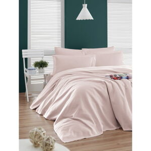 Ružový bavlnený pléd cez posteľ EnLora Home Casuel, 200 x 230 cm