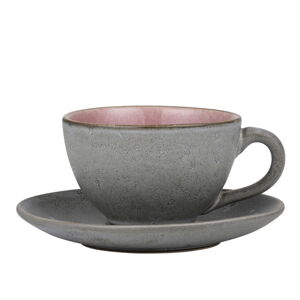 Sivo-ružová kameninová šálka s tanierikom Bitz Premium, 220 ml