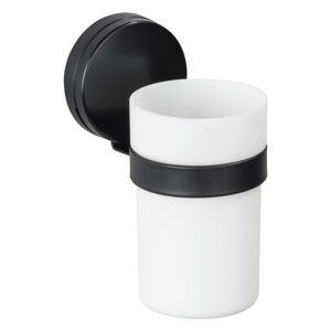 Čierno-biely nástenný téglik na kefky Wenko Static-Loc® Plus