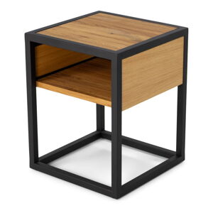 Čierny/v prírodnej farbe nočný stolík s doskou z dubového dreva s poličkami Diva – Spinder Design